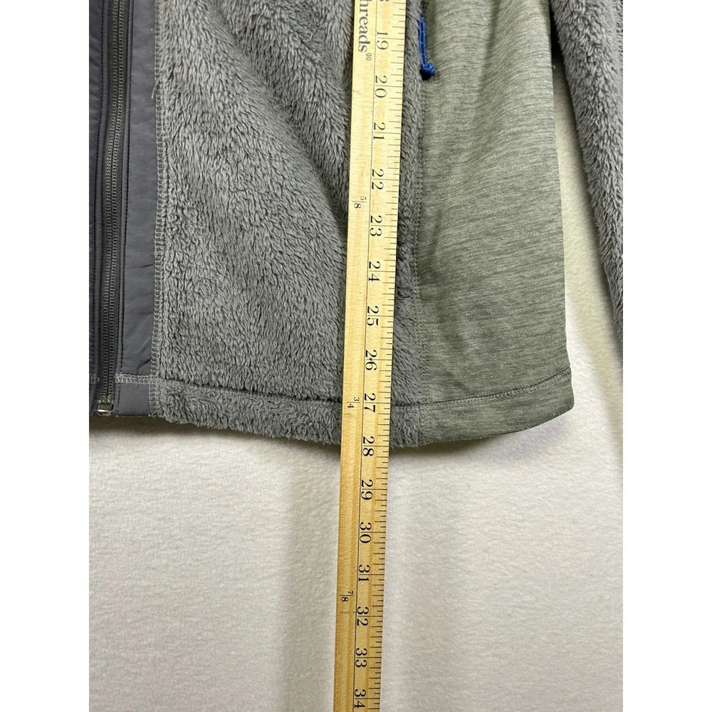 LLBean Mens Fleece Jacket Full Zip Gray Blue Trim‎ Pockets Size Medium